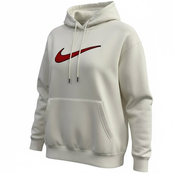 Nike Women’s Cream Hoodie with Red Swoosh and Red Piping- M - Picture 1 of 8